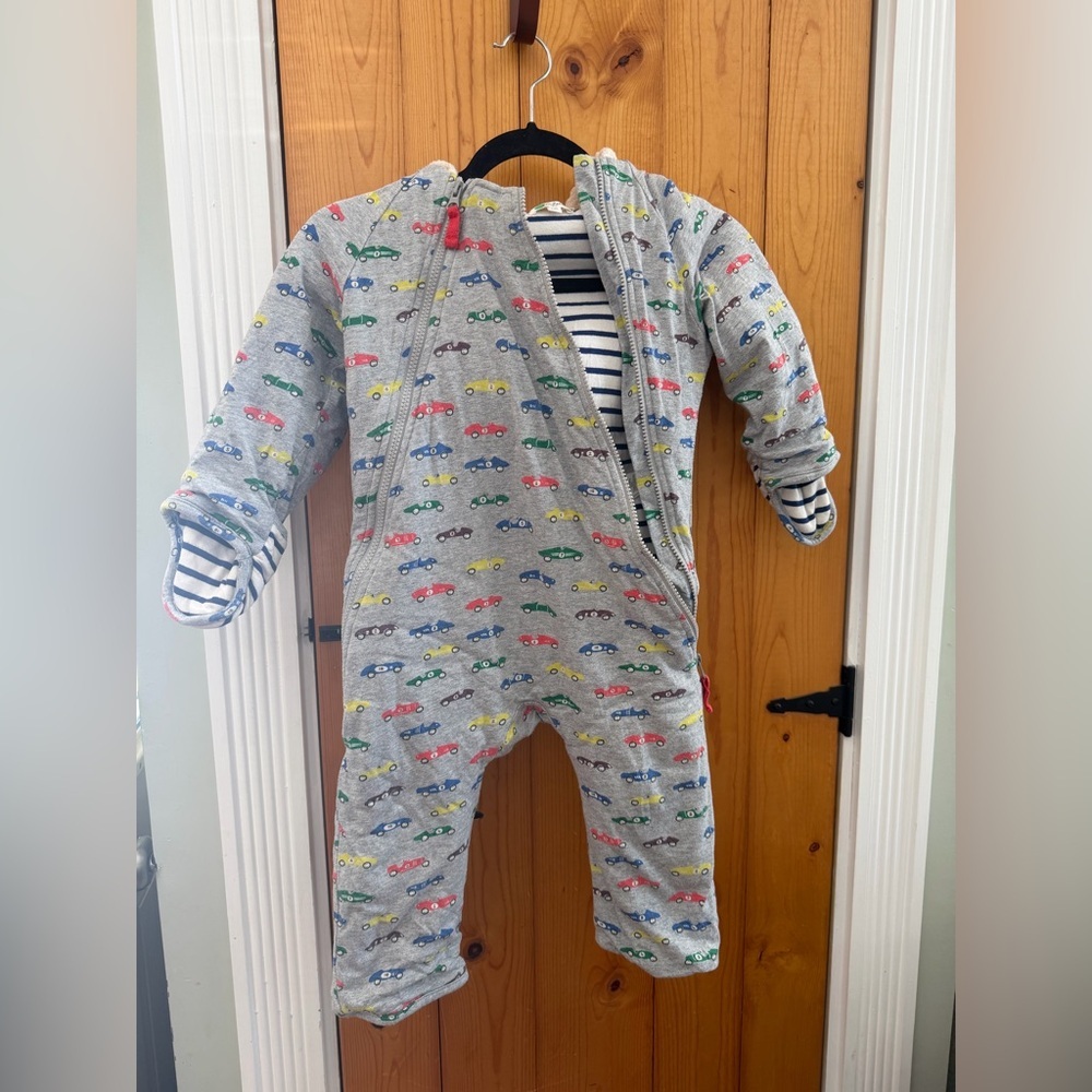 Baby Boden Gray Car Print Kids Winter Bunting Footie